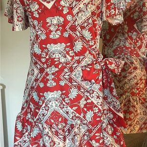 Red and White Floral Wrap Dress